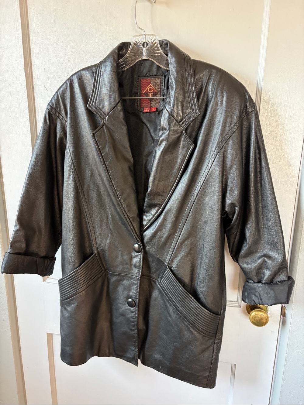 True 1980s vintage Over sized Black Leather Blazer Jacket